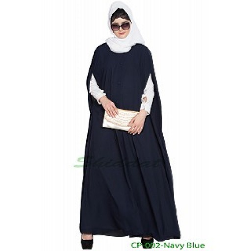 Front open Cape with inner abaya-Navy Blue-Off White